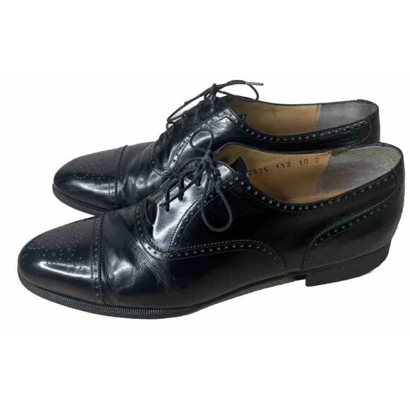 Salvatore Ferragamo Men 10 D Black Leather Wingtip Lace-Up Oxford Dress Shoe GUC main image 11